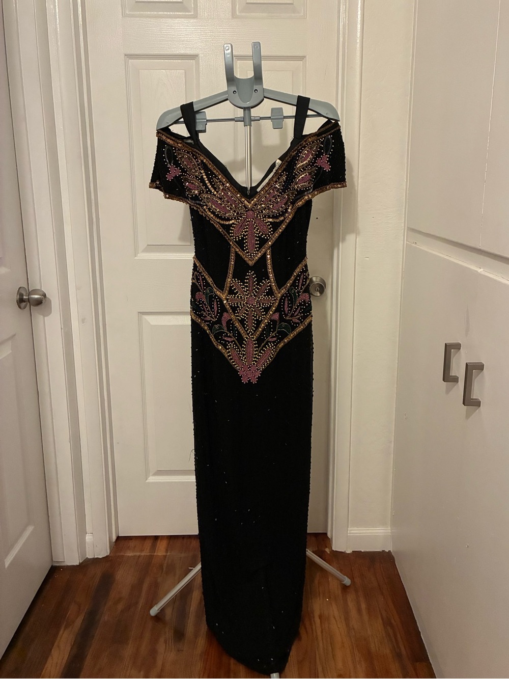 After Five Vintage Silk Beaded Black Evening Gown Size 6